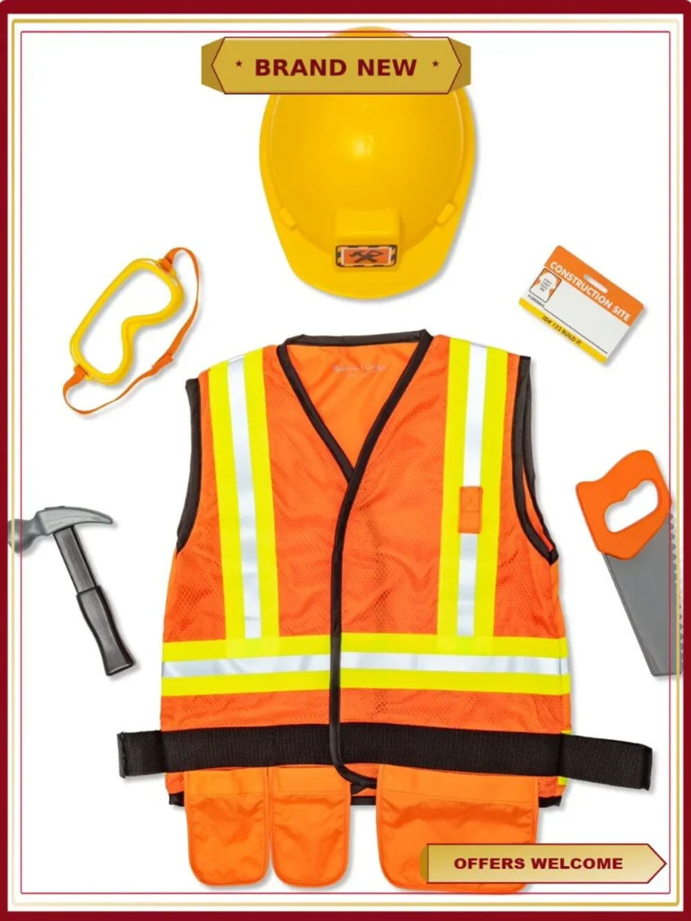 Kids Pretend Play Construction Costume Set 6 pcs